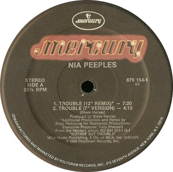 Nia Peeples : Trouble (12", Single, 53)