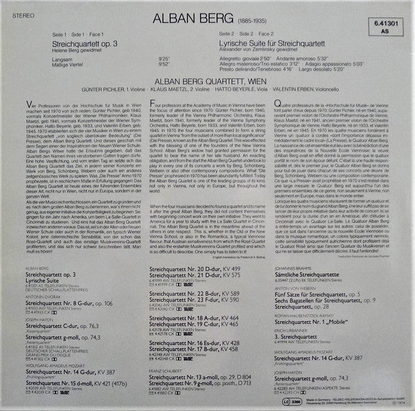 Alban Berg - Alban Berg Quartett : Streichquartett Opus 3 / Lyrische Suite (LP)