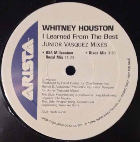 Whitney Houston : I Learned From The Best (Junior Vasquez Mixes) (12", Promo)