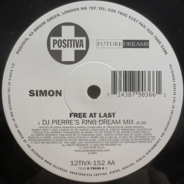 Simon : Free At Last (Remixes) (12")