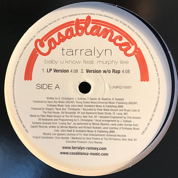 Tarralyn Ramsey Featuring Murphy Lee : Baby U Know (12", Promo)