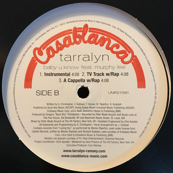 Tarralyn Ramsey Featuring Murphy Lee : Baby U Know (12", Promo)