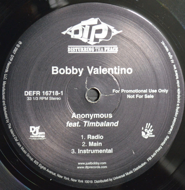 Bobby Valentino (2) Feat. Timbaland : Anonymous (12", Promo)