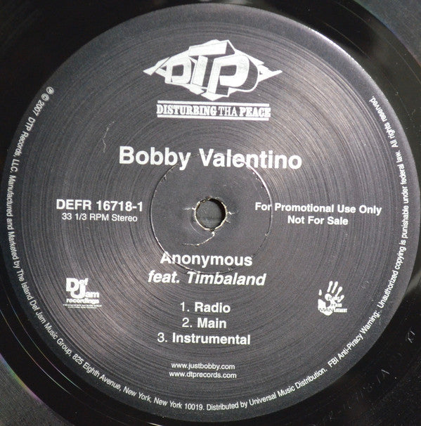 Bobby Valentino (2) Feat. Timbaland : Anonymous (12", Promo)