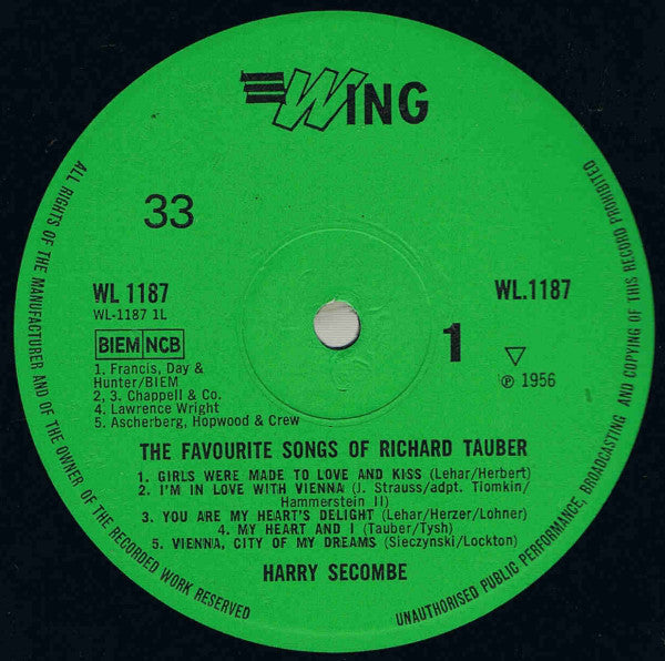 Harry Secombe : Harry Secombe Sings The Favourite Songs Of Richard Tauber (LP, Album, Mono, RE)