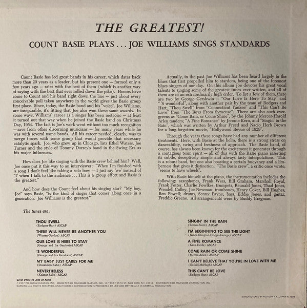 Count Basie : The Greatest! Count Basie Plays...Joe Williams Sings Standards (LP, Album, RE)