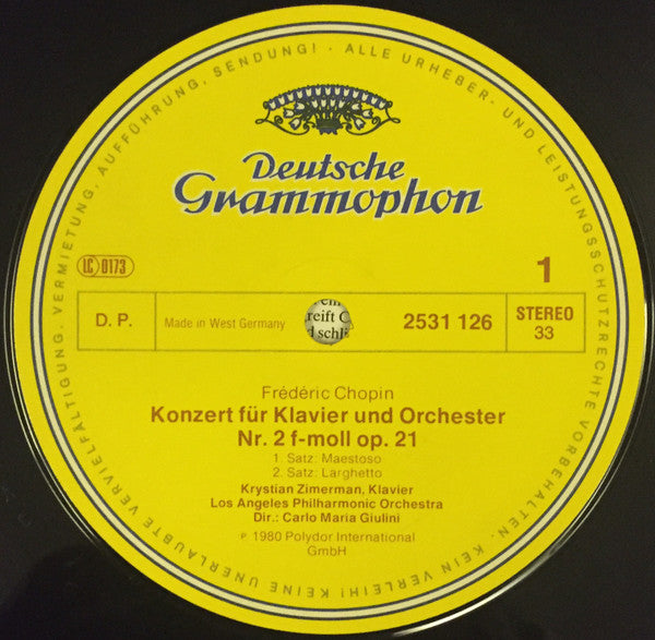 Frédéric Chopin - Krystian Zimerman • Los Angeles Philharmonic Orchestra • Carlo Maria Giulini : Klavierkonzert • Piano Concerto No. 2 •  Andante Spianato Et Grande Polonaise Brillante (LP, Album)