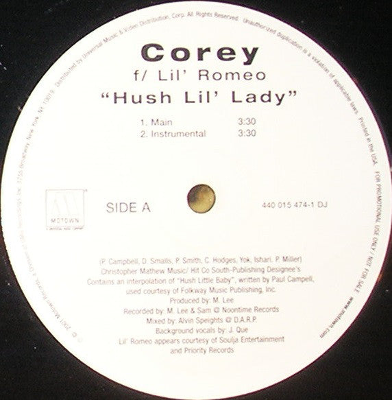 Corey (9) Feat. Lil' Romeo : Hush Lil' Lady (12", Promo)