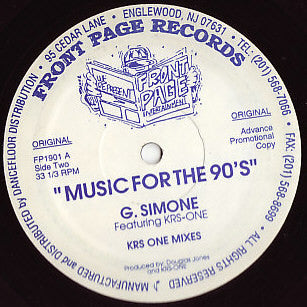 G. Simone Featuring KRS-One : Music For The 90's (12", Promo)