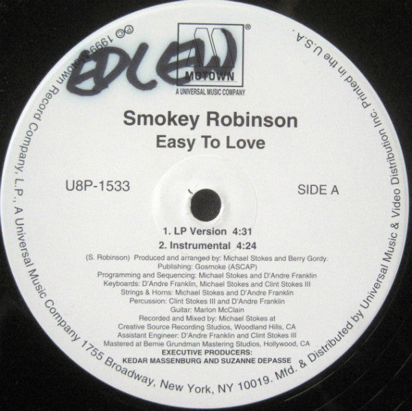 Smokey Robinson : Easy To Love (12", Promo)