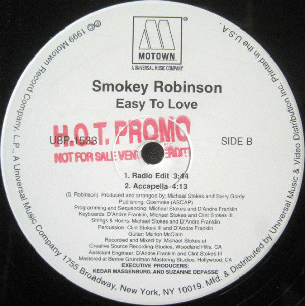 Smokey Robinson : Easy To Love (12", Promo)