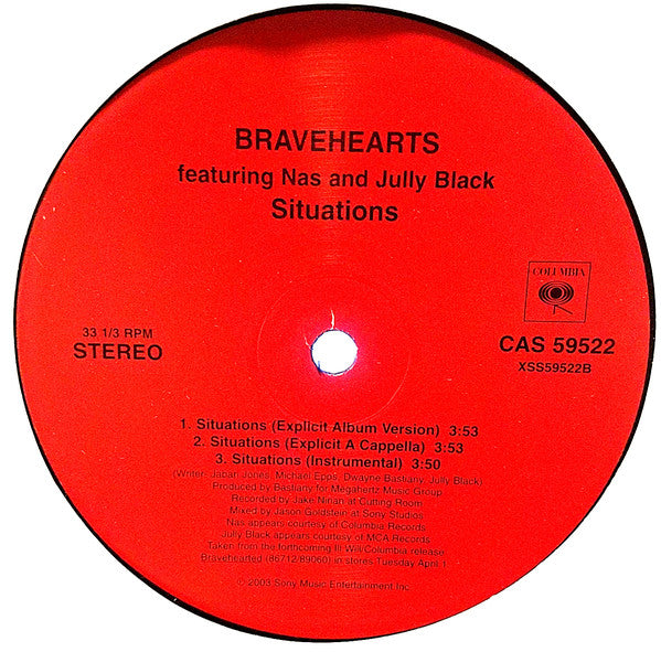 Bravehearts Featuring Nas And Jully Black : Situations (12")