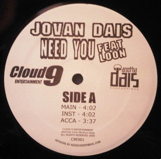 Jovan Dais Feat Loon : Need You / Fashion Type (12", Promo)