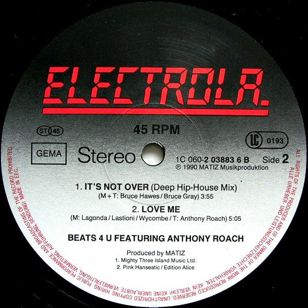 Beats 4 U Featuring Anthony Roach : It's Not Over (12", Maxi)