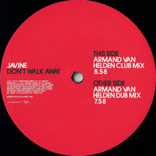 Javine : Don't Walk Away (Armand Van Helden Mixes) (12", Single, Promo)