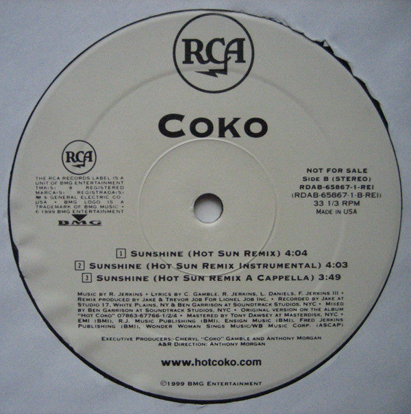 Coko : Triflin' / Sunshine (Hot Sun Remix) (12", Promo)