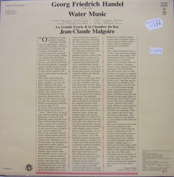 Georg Friedrich Händel, La Grande Ecurie Et La Chambre Du Roy, Jean-Claude Malgoire : Handel : Water Music (LP)