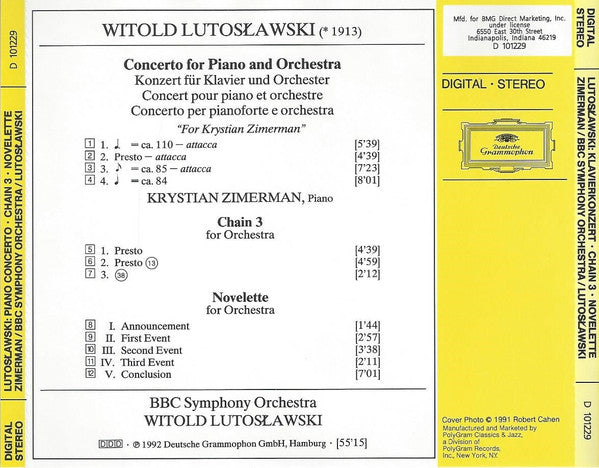 Witold Lutoslawski – Krystian Zimerman, BBC Symphony Orchestra, Witold Lutoslawski : Piano Concerto • Chain 3 • Novelette (CD, Album, Club)