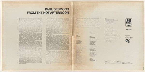 Paul Desmond : From The Hot Afternoon (LP, Album, Gat)