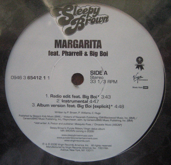 Sleepy Brown Feat. Pharrell Williams & Big Boi : Margarita (12")