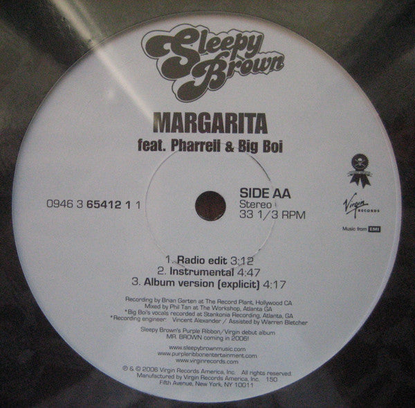 Sleepy Brown Feat. Pharrell Williams & Big Boi : Margarita (12")