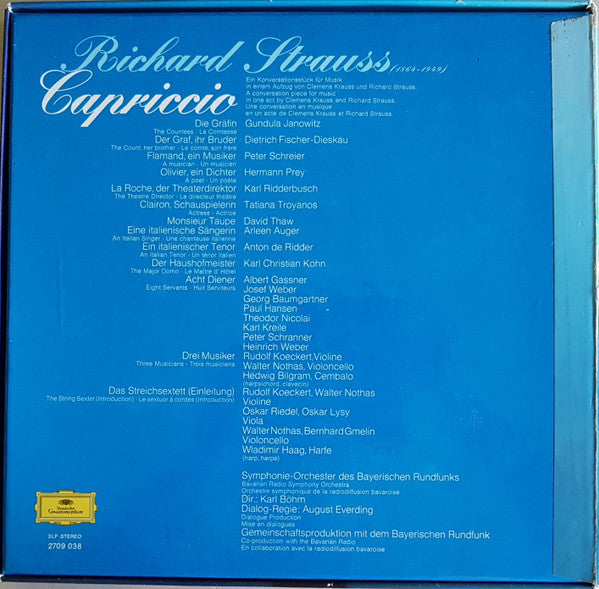 Richard Strauss - Symphonie-Orchester Des Bayerischen Rundfunks, Karl Böhm, Gundula Janowitz, Dietrich Fischer-Dieskau, Peter Schreier, Hermann Prey, Tatiana Troyanos, Karl Ridderbusch : Capriccio (3xLP, Album + Box)