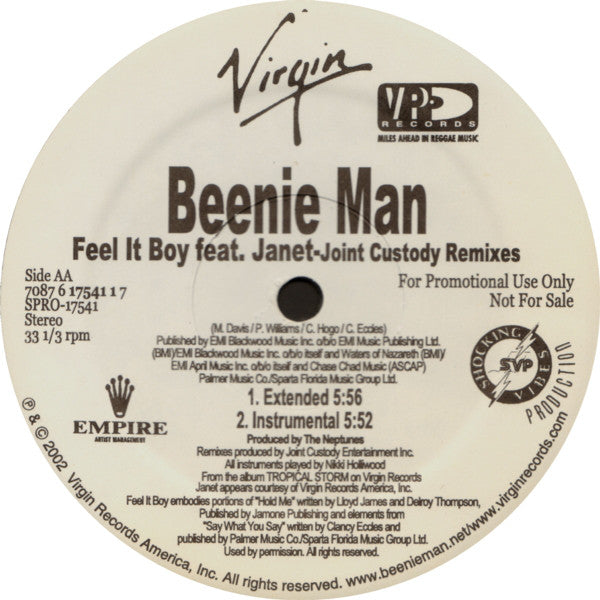 Beenie Man featuring Janet Jackson : Feel It Boy (12", Promo)