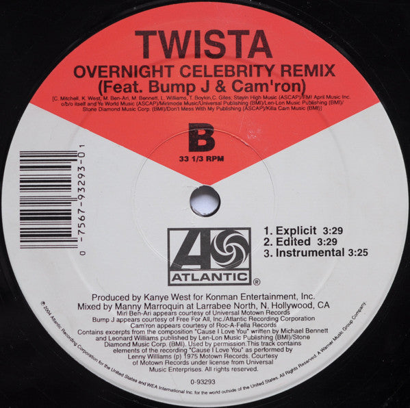 Twista : So Sexy / Overnight Celebrity (Remix) (12", Single)