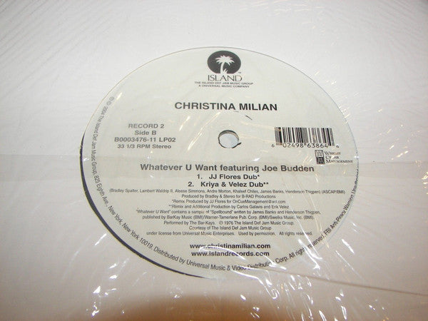 Christina Milian Featuring Joe Budden : Whatever U Want (Dance Remixes) (2x12", Promo)