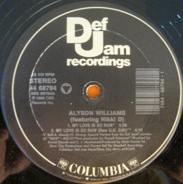 Alyson Williams Featuring Nikki D : My Love Is So Raw (12")