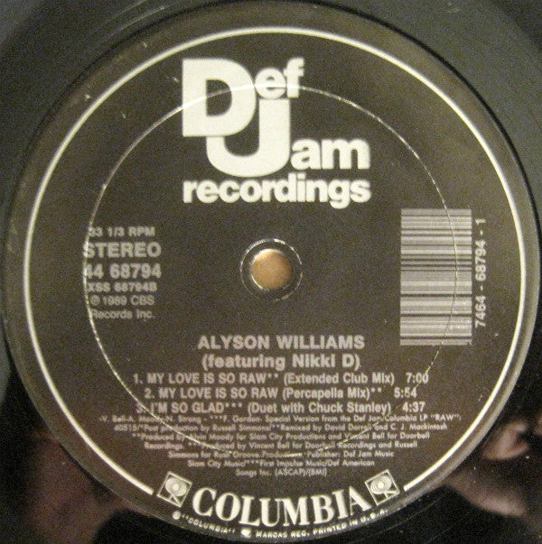 Alyson Williams Featuring Nikki D : My Love Is So Raw (12")