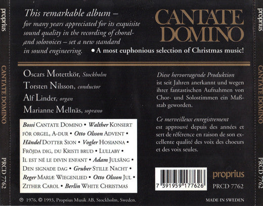 Oscars Motettkör, Torsten Nilsson, Alf Linder, Marianne Mellnäs : Cantate Domino (CD, Album)