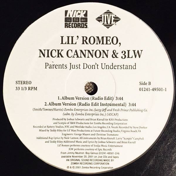 Lil' Romeo, Nick Cannon & 3LW : Parents Just Don't Understand (12")