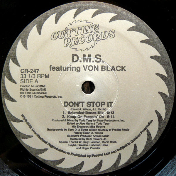 D.M.S. Featuring Von Black : Don't Stop It (12", Single)