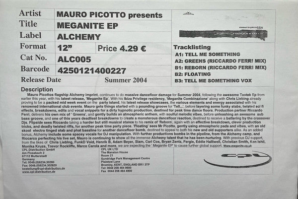 Mauro Picotto : Meganite EP (12", EP)