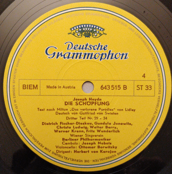 Joseph Haydn - Gundula Janowitz • Christa Ludwig • Fritz Wunderlich • Werner Krenn • Dietrich Fischer-Dieskau • Walter Berry, Wiener Singverein, Berliner Philharmoniker, Herbert von Karajan : Die Schöpfung = The Creation = La Création (2xLP, RE + Box)