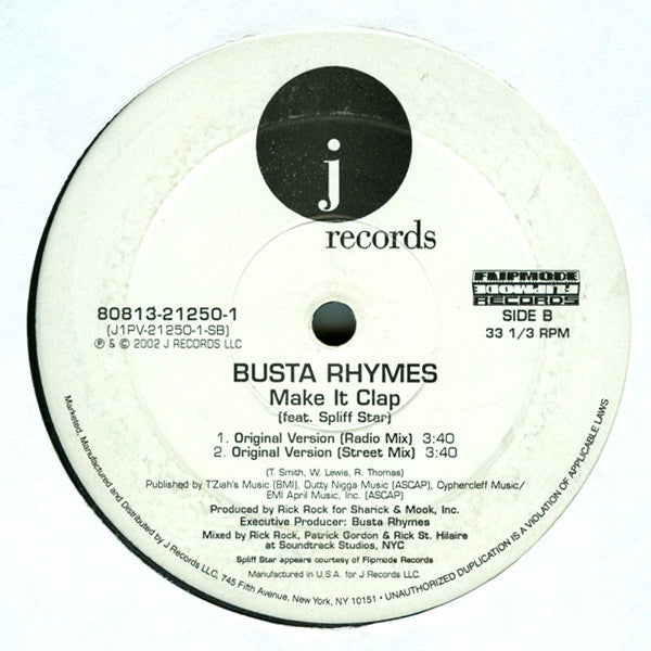 Busta Rhymes Feat. Sean Paul & Spliff Star : Make It Clap (Remix) (12")