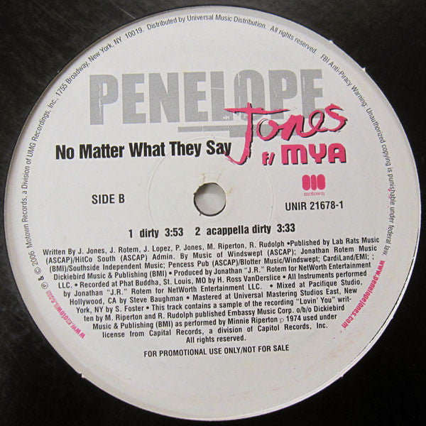 Penelope Jones Featuring Mya : No Matter What They Say (12", Single, Promo)