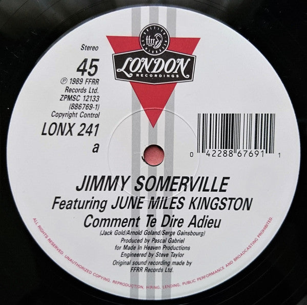 Jimmy Somerville Featuring June Miles-Kingston : Comment Te Dire Adieu (12")