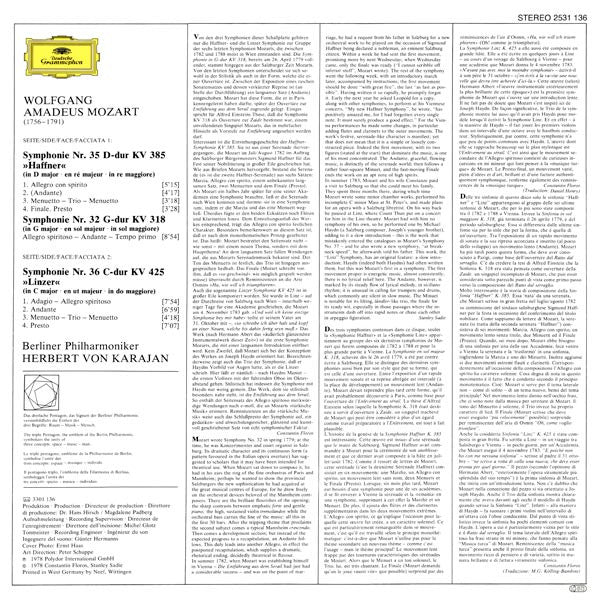 Wolfgang Amadeus Mozart, Berliner Philharmoniker, Herbert von Karajan : Symphonien No. 32, No. 35 "Haffner" / No. 36 "Linzer" (LP, Album)