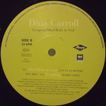 Dina Carroll : Escaping / Mind Body & Soul (12")