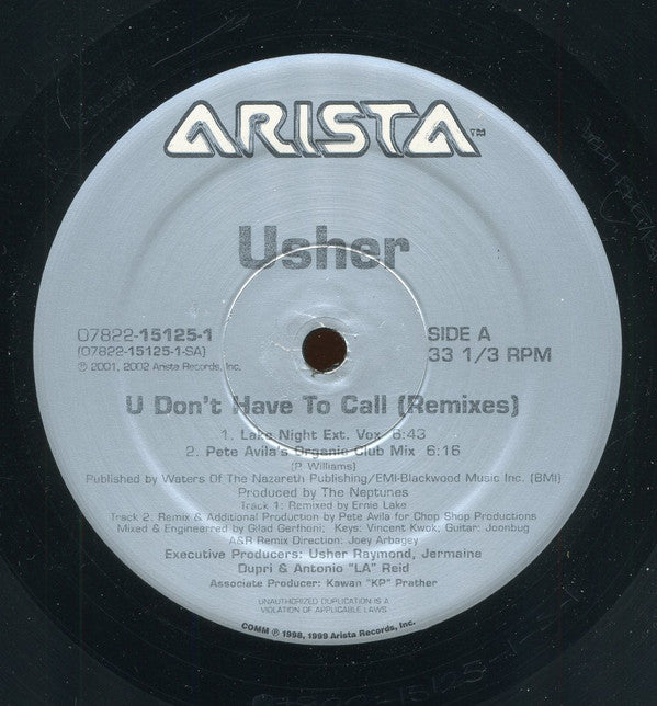 Usher : U Don't Have To Call (Remixes) (12")