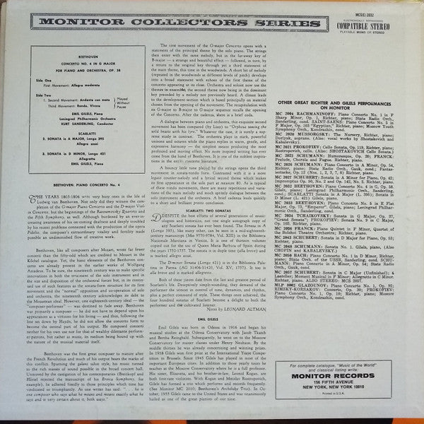 Ludwig van Beethoven / Domenico Scarlatti - Emil Gilels, Kurt Sanderling Conducting The Leningrad Philharmonic Orchestra : Gilels, Beethoven: Fourth / Scarlatti: Two Sonatas (LP, Album)