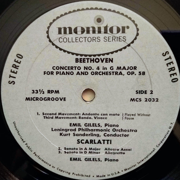 Ludwig van Beethoven / Domenico Scarlatti - Emil Gilels, Kurt Sanderling Conducting The Leningrad Philharmonic Orchestra : Gilels, Beethoven: Fourth / Scarlatti: Two Sonatas (LP, Album)