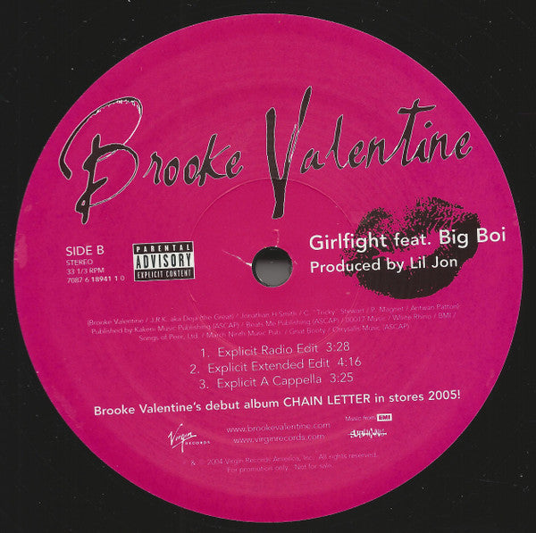 Brooke Valentine Featuring Big Boi : Girlfight (12", Promo)