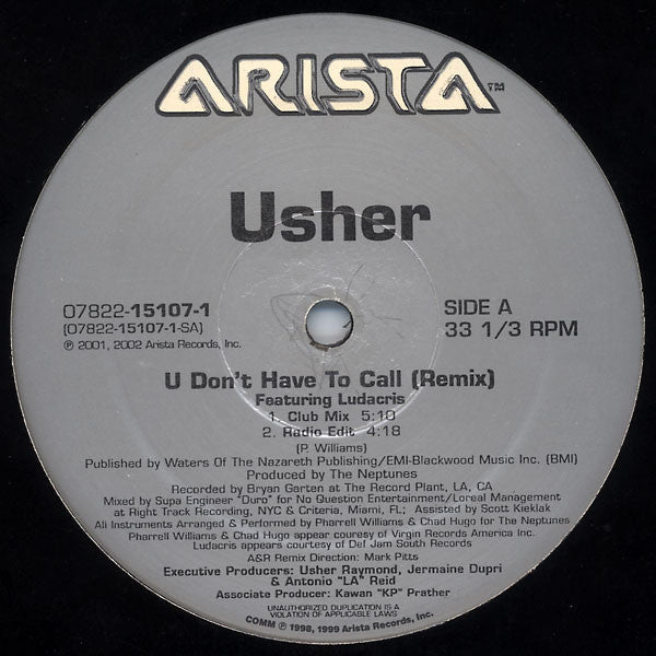 Usher : U Don't Have To Call (Remix) (12")