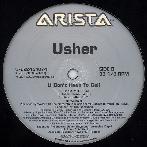 Usher : U Don't Have To Call (Remix) (12")