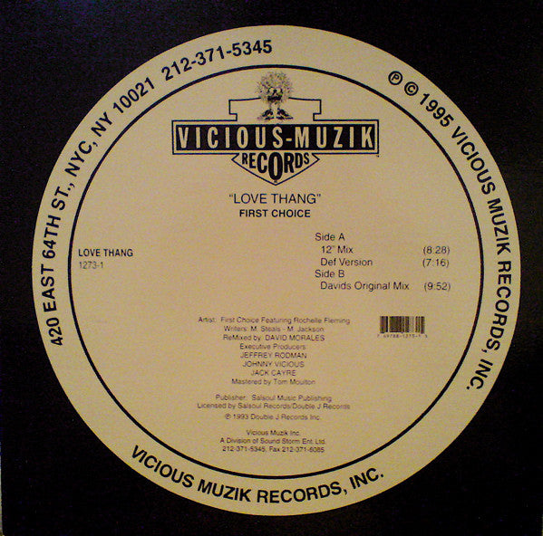 First Choice Featuring Rochelle Fleming : Love Thang (Remixed By David Morales) (12")