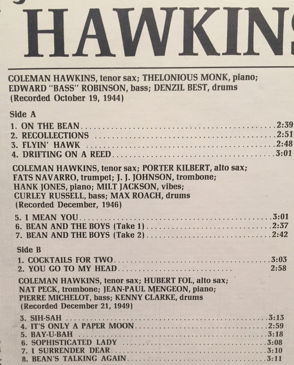 Coleman Hawkins : Bean And The Boys (LP, Comp, RE, RM)