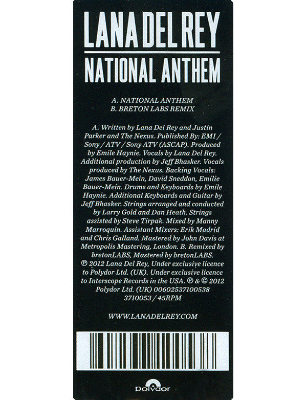 Lana Del Rey : National Anthem (7", Single, Pic)